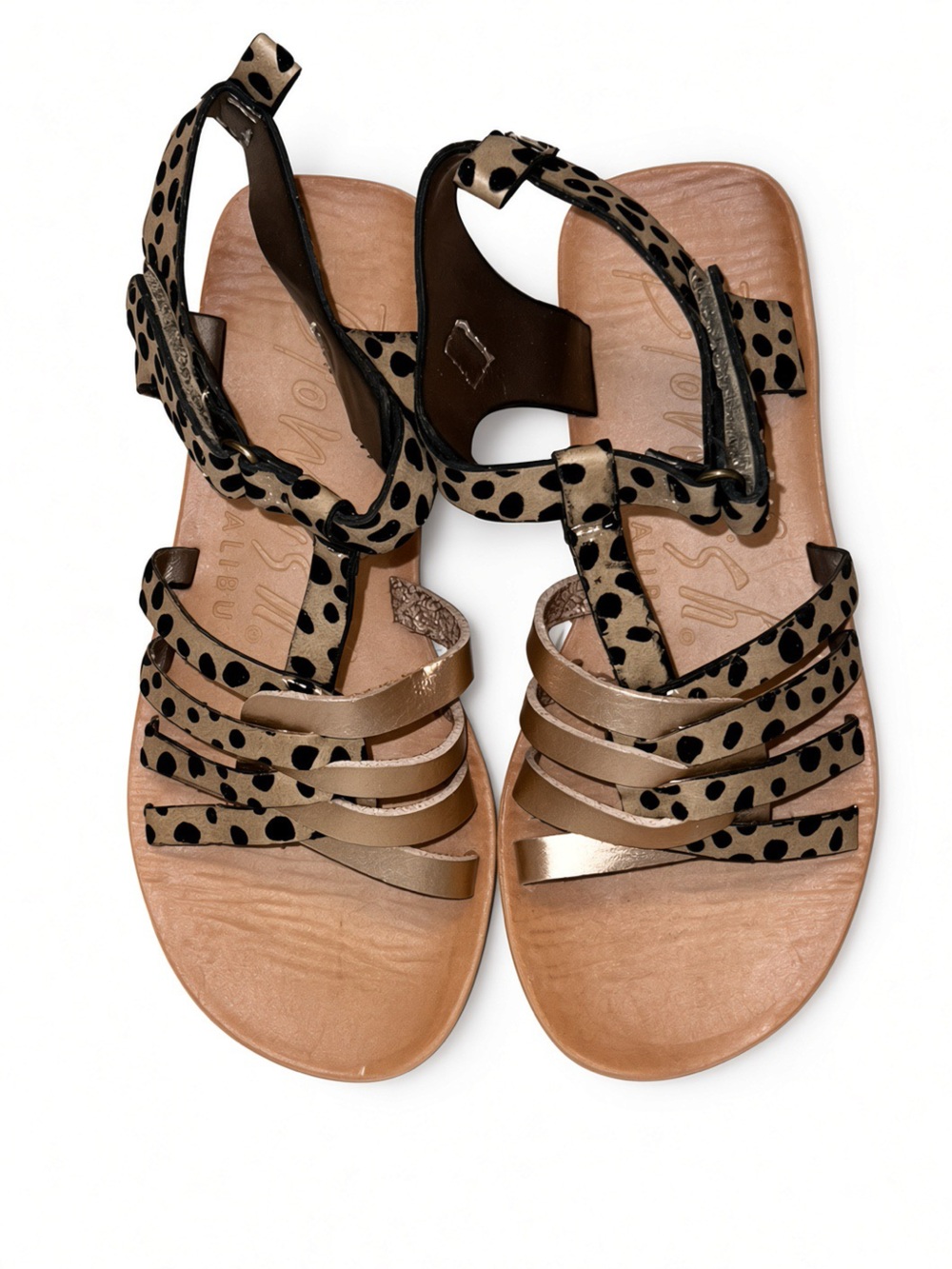 Blowfish Malibu Girls Leopard Print Strappy Sandals in Tan and Black Size 11